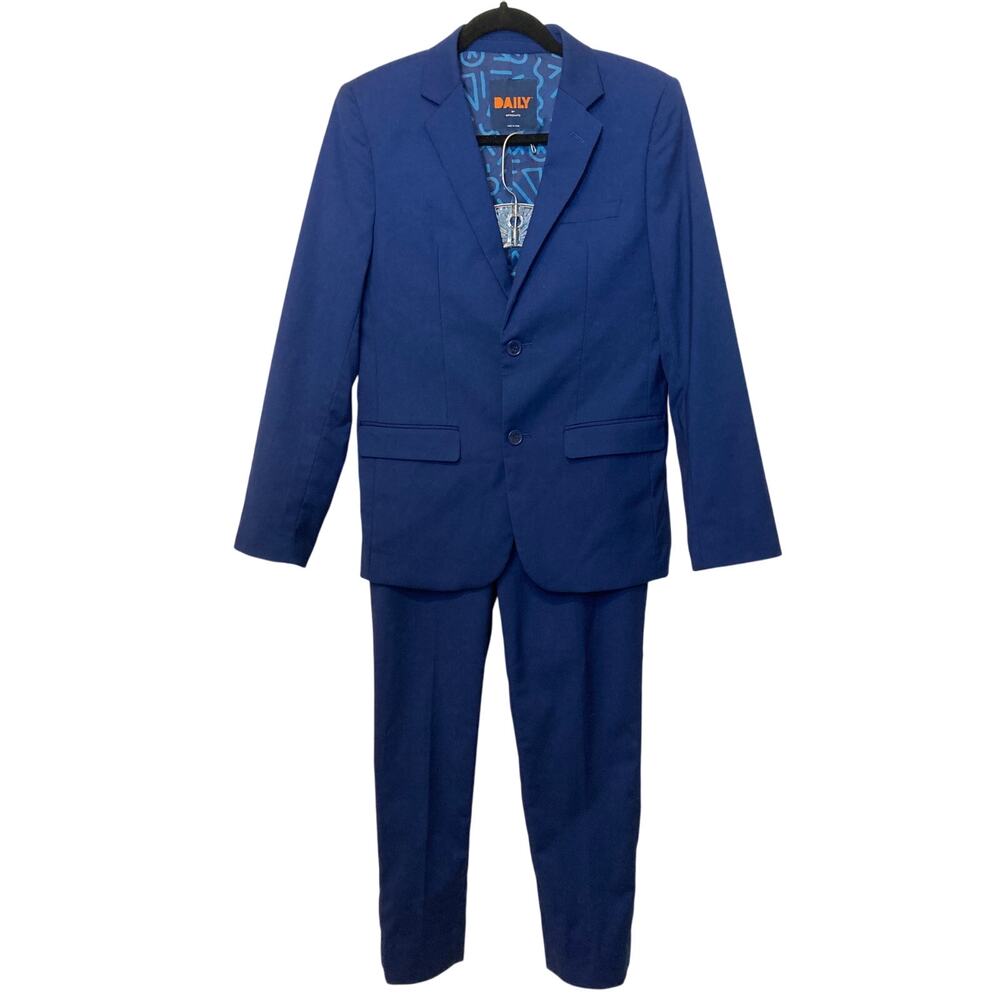 OppoSuits Daily Formal Teen Boy’s Dark Blue Notch Lapels Two Piece Suit Set